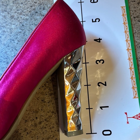 BCBGirls Pink High Heeled Pumps with Metallic Gold Accents - Picture 6 of 9